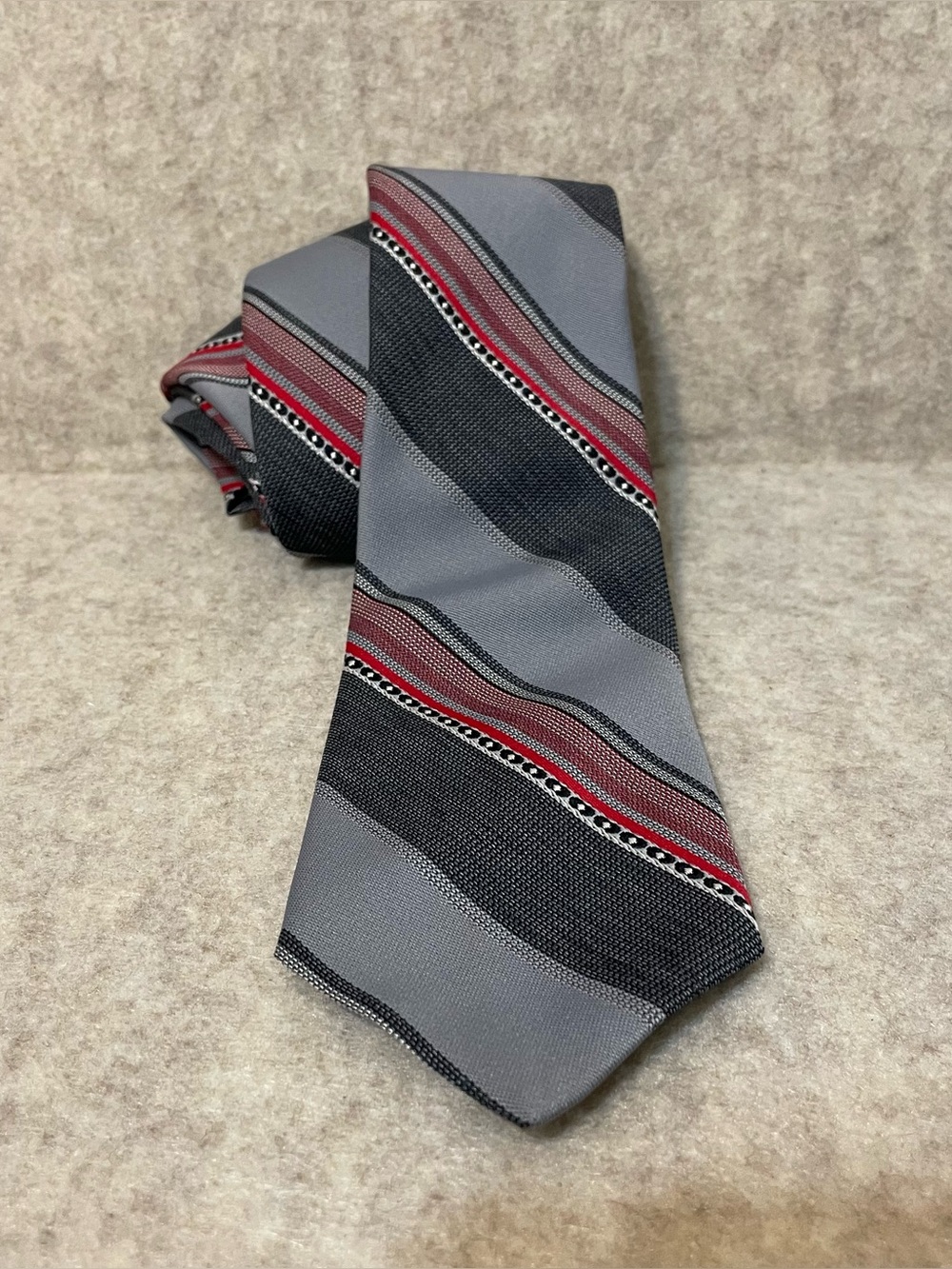 Vintage Lilly Dache Striped Neck Tie gray red stripe